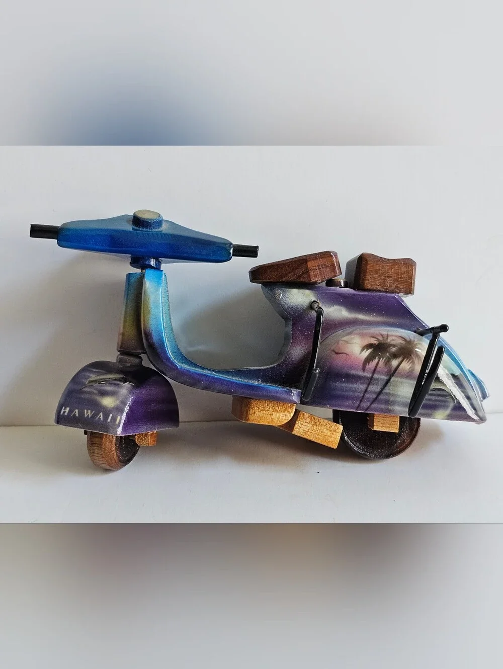 Motorcycle Vintage Wood Carved Vespa Craft Miniature Folk Art Collectible Lot 3